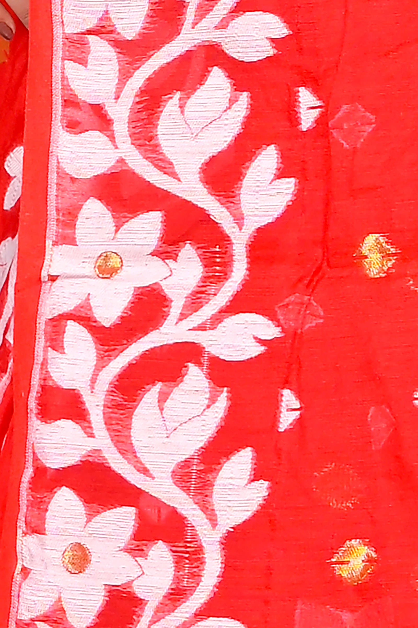 Red Cotton Blended Parinit Jamdani Saree (339)